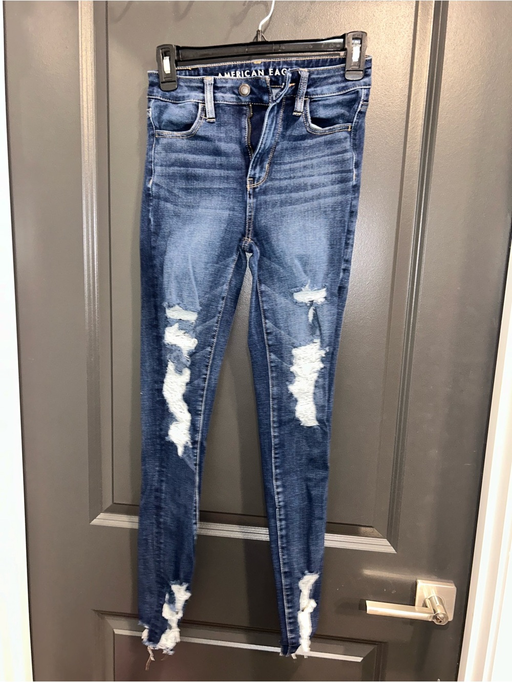 American Eagle Outfitters Women's Distressed Skinny Jeans - Dark Blue Wash